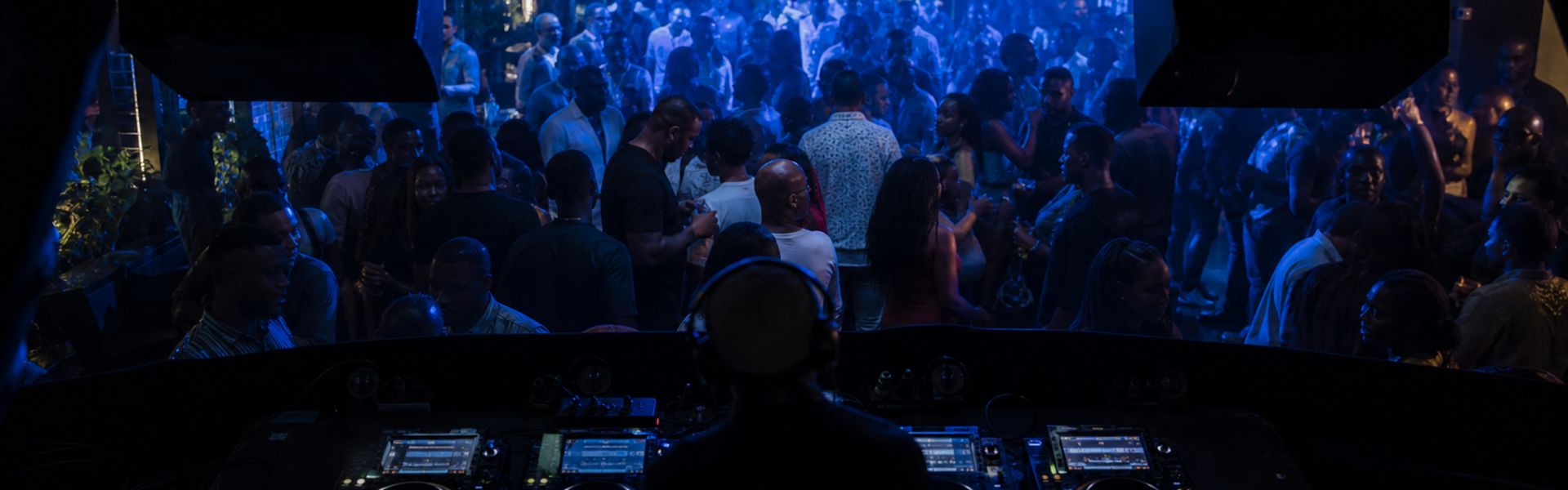 View over the crowd from the DJ booth at a 529 event