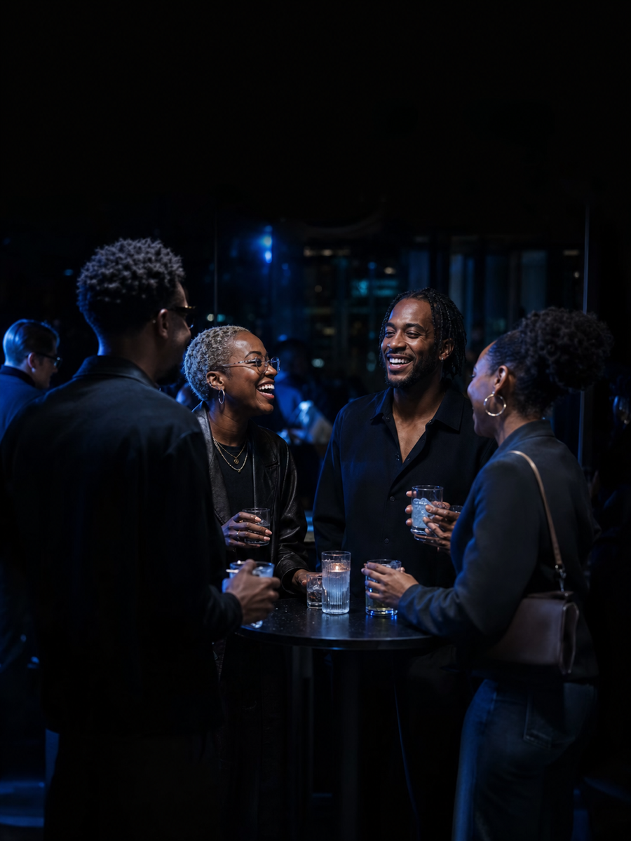 Guests laughing together at a 529 gathering