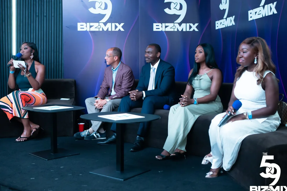 The panel seated under the BIZ-MIX backdrop at The529 BIZ-MIX